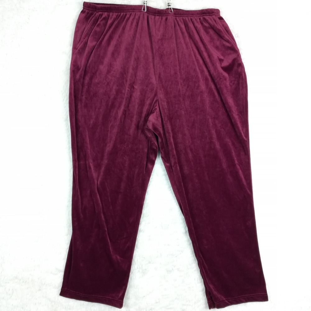 Blair Boutique Womens‎ Pants Velour Lounge Pull On Burgundy Wine High Rise 3XL